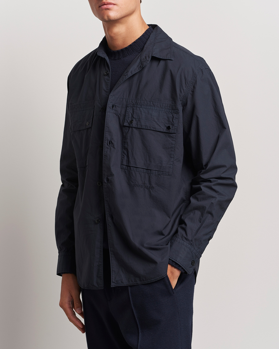 Herre | Skjorter | Stone Island | Garment Dyed Cotton Canvas Overshirt Navy Blue