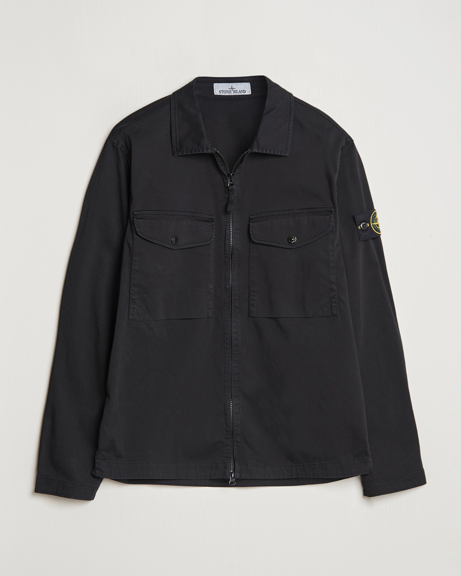 Herre | Skjorter | Stone Island | Garment Dyed Cotton Zip Overshirt Black
