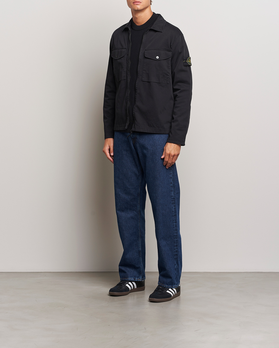 Herre | Skjorter | Stone Island | Garment Dyed Cotton Zip Overshirt Black