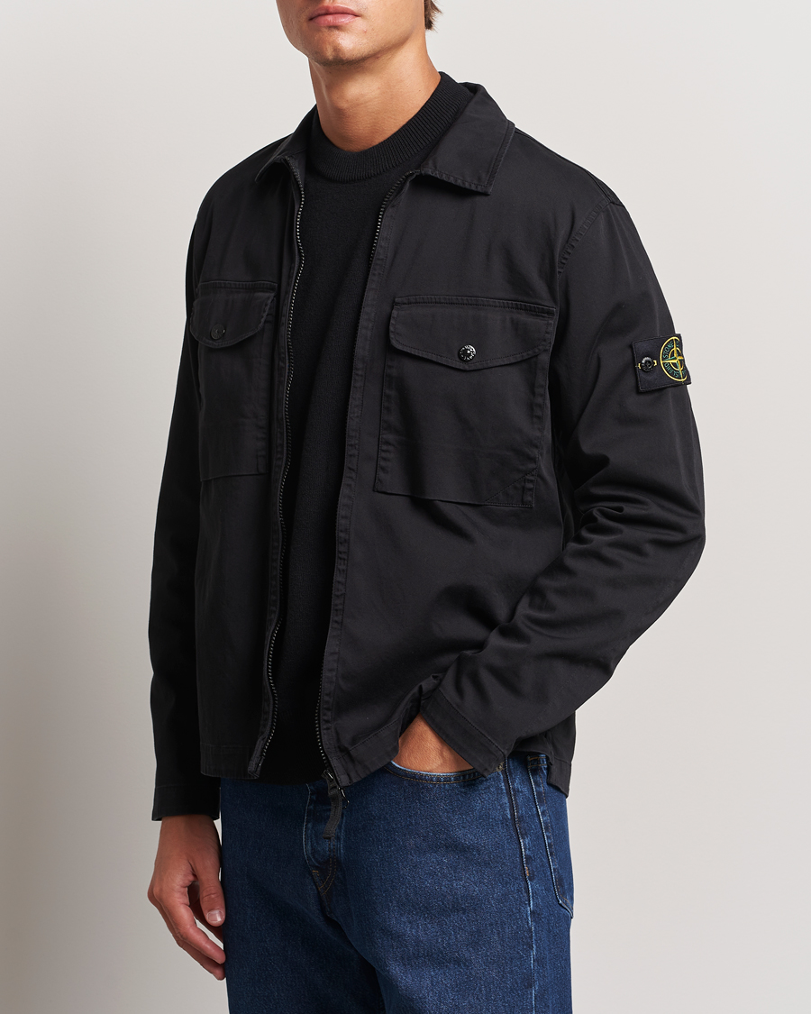 Herre | Skjorter | Stone Island | Garment Dyed Cotton Zip Overshirt Black