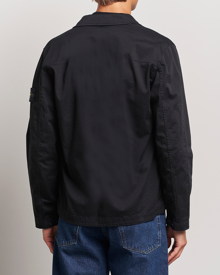 Herre | Skjorter | Stone Island | Garment Dyed Cotton Zip Overshirt Black