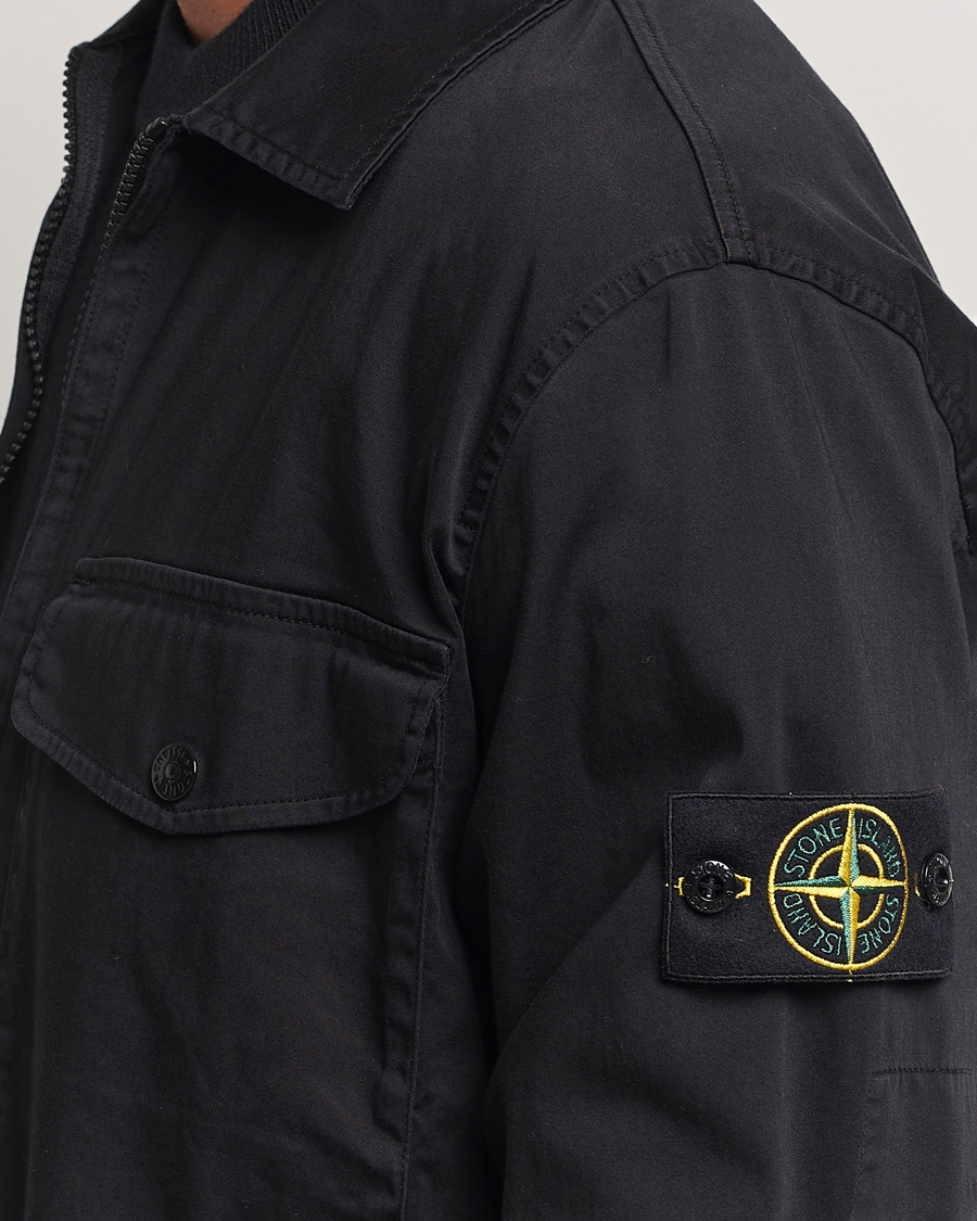 Herre | Skjorter | Stone Island | Garment Dyed Cotton Zip Overshirt Black