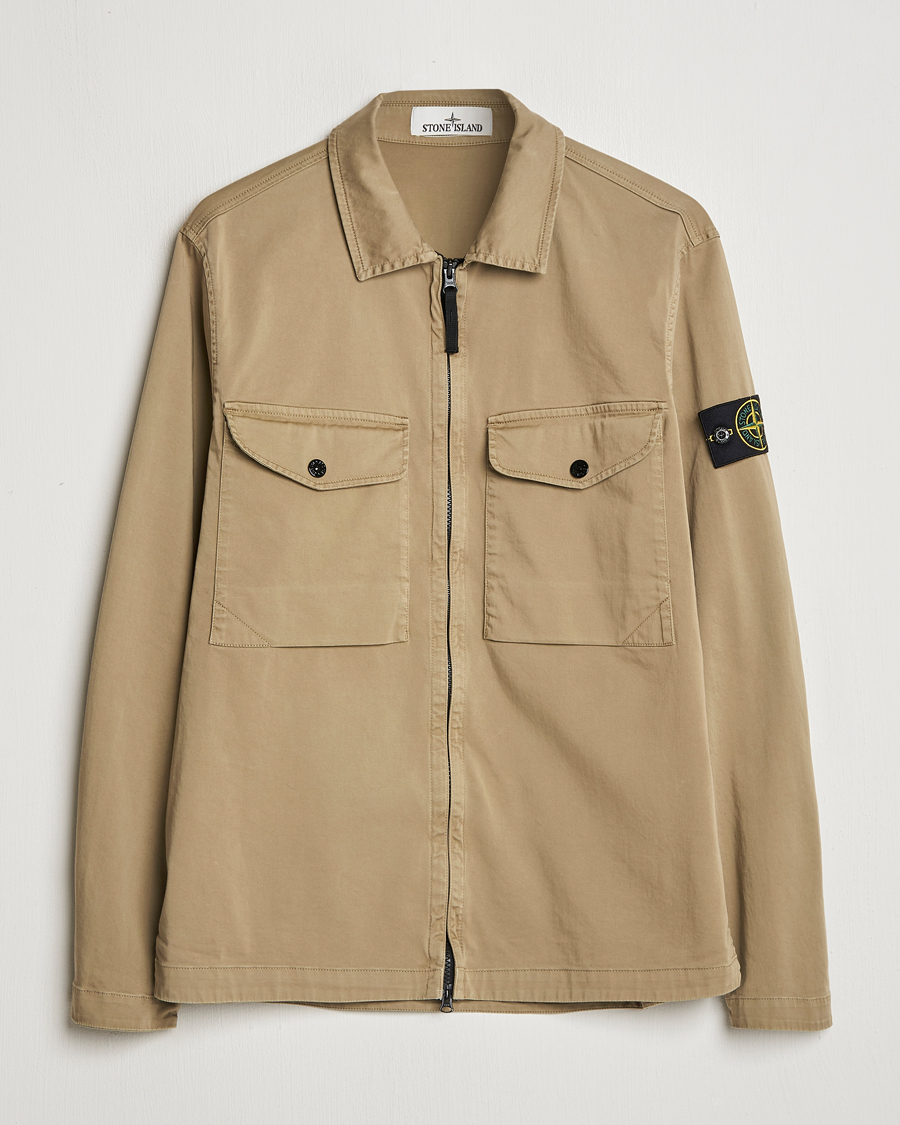 Herre | Skjorter | Stone Island | Garment Dyed Cotton Zip Overshirt Biscuit