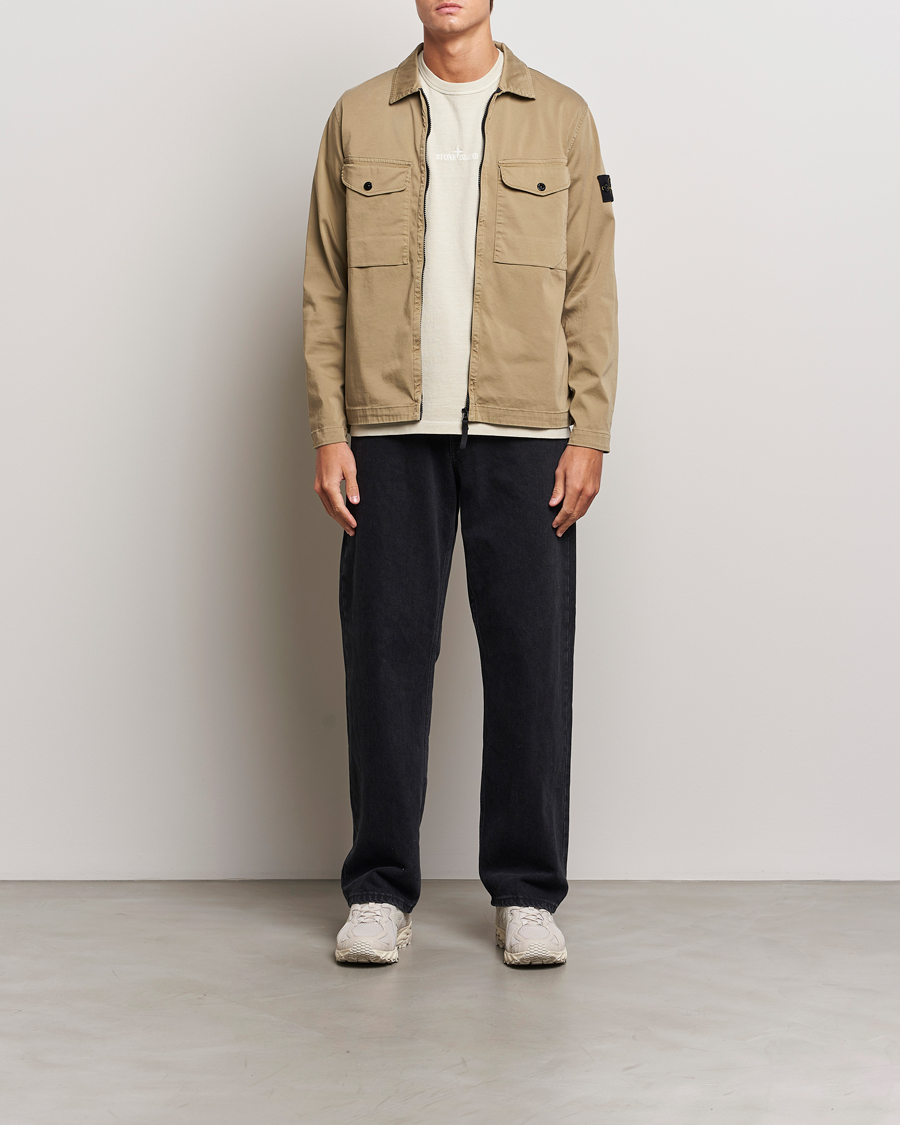 Herre | Skjorter | Stone Island | Garment Dyed Cotton Zip Overshirt Biscuit
