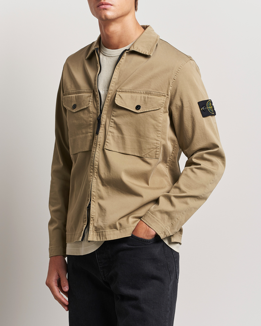 Herre | Skjorter | Stone Island | Garment Dyed Cotton Zip Overshirt Biscuit