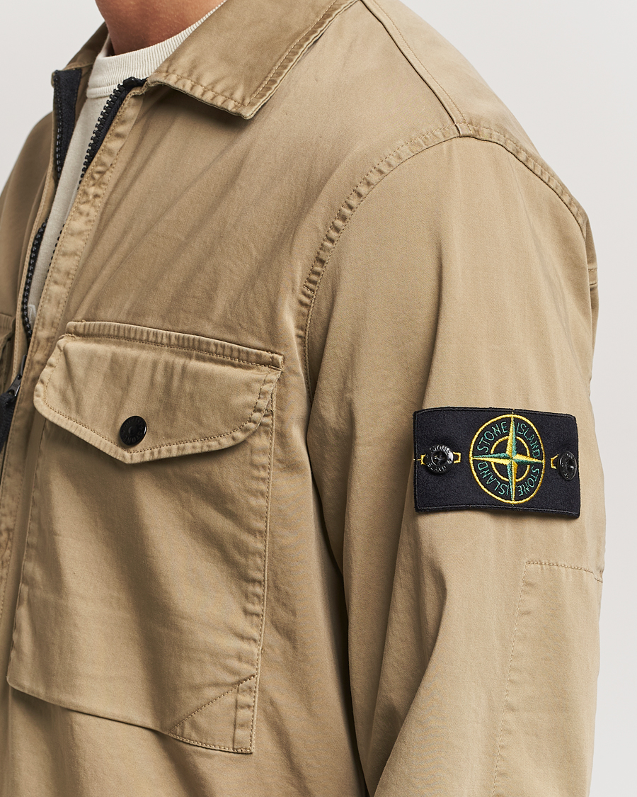 Herre | Skjorter | Stone Island | Garment Dyed Cotton Zip Overshirt Biscuit