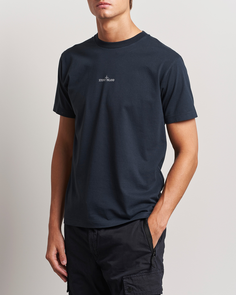 Herre | T-Shirts | Stone Island | Garment Dyed Jersey Logo T-Shirt Navy Blue