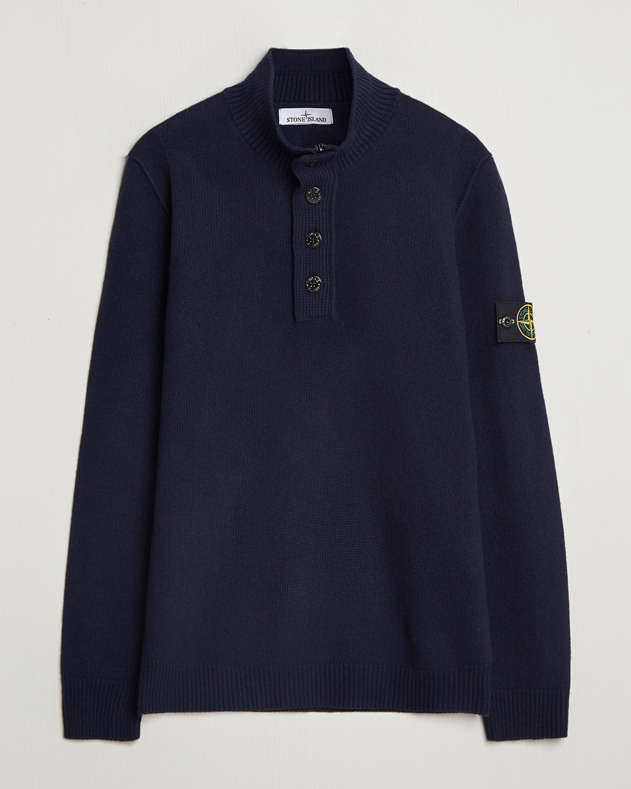 Herre | Gensere | Stone Island | Knitted Lambswool Half Button Zip Navy Blue