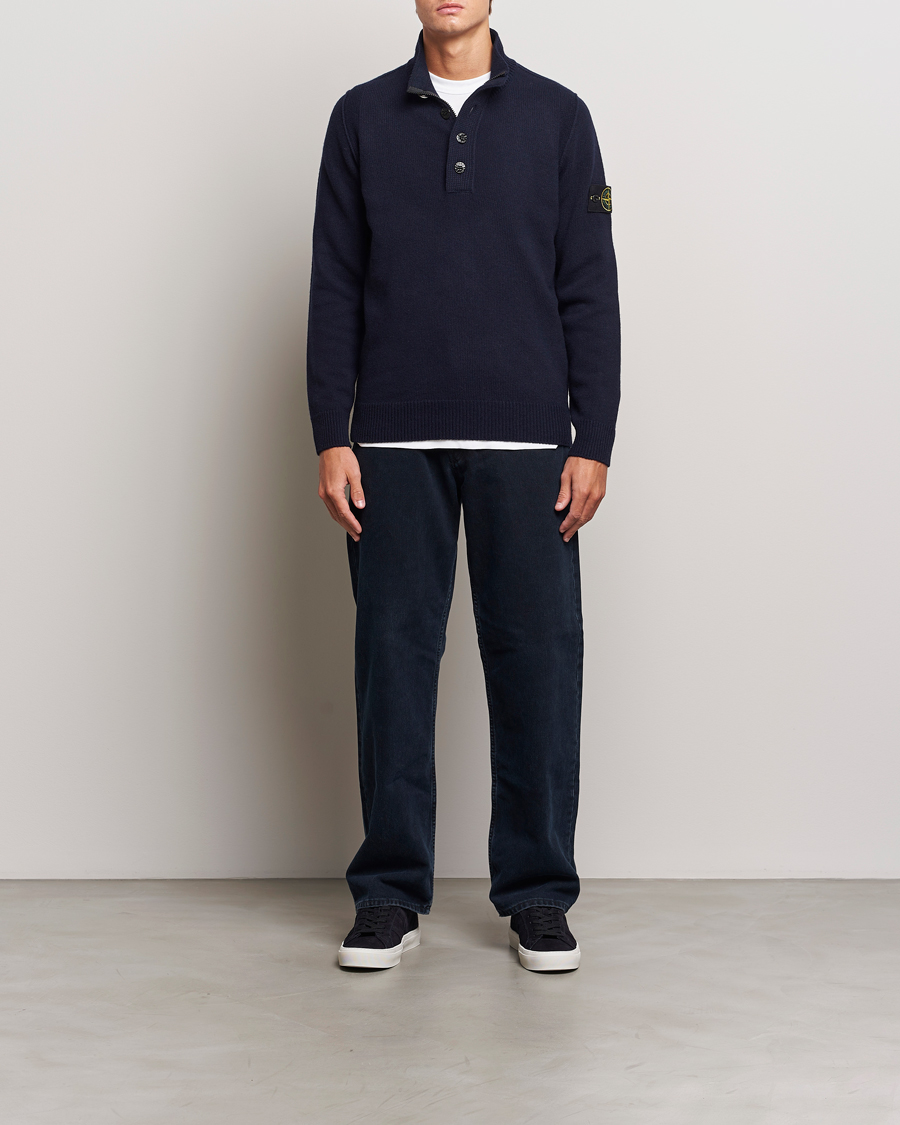 Herre | Gensere | Stone Island | Knitted Lambswool Half Button Zip Navy Blue