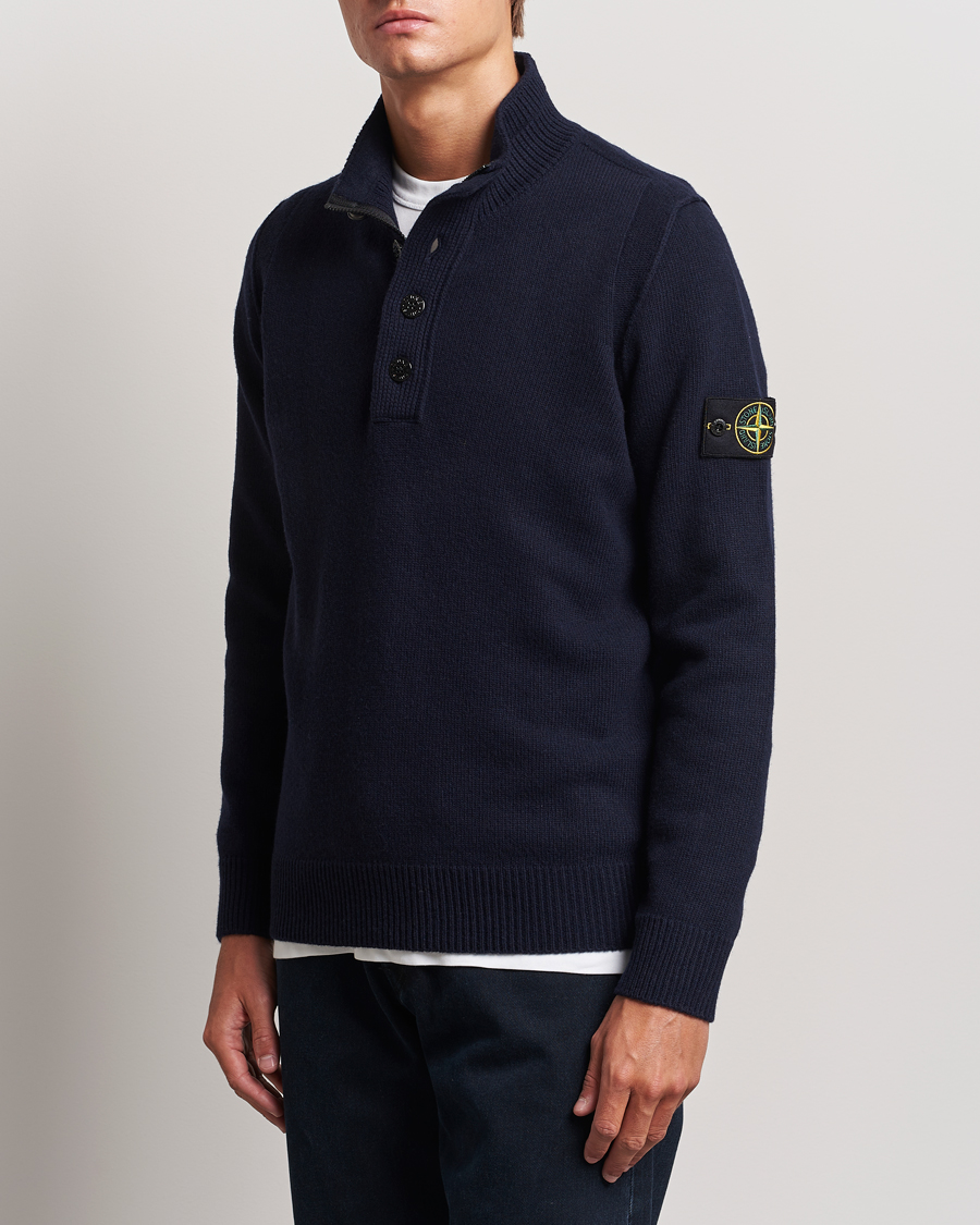 Herre | Gensere | Stone Island | Knitted Lambswool Half Button Zip Navy Blue