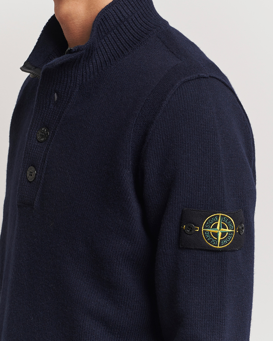 Herre | Gensere | Stone Island | Knitted Lambswool Half Button Zip Navy Blue