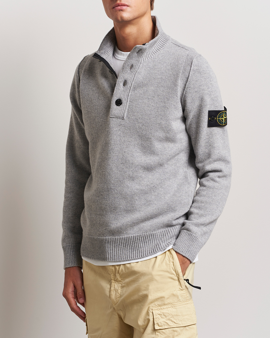 Herre | Gensere | Stone Island | Knitted Lambswool Half Button Zip Melange Grey