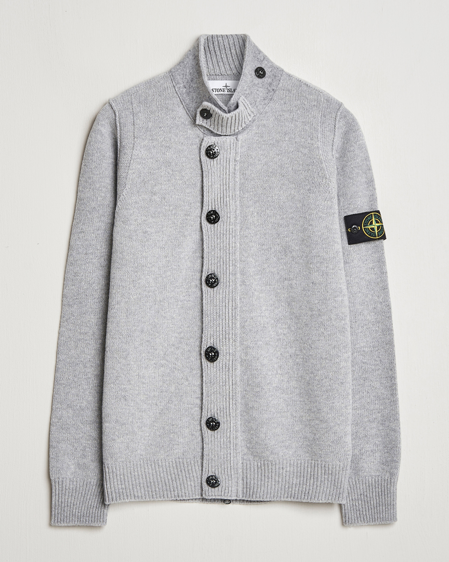 Herre | Gensere | Stone Island | Knitted Lambswool Zip Cardigan Melange Grey