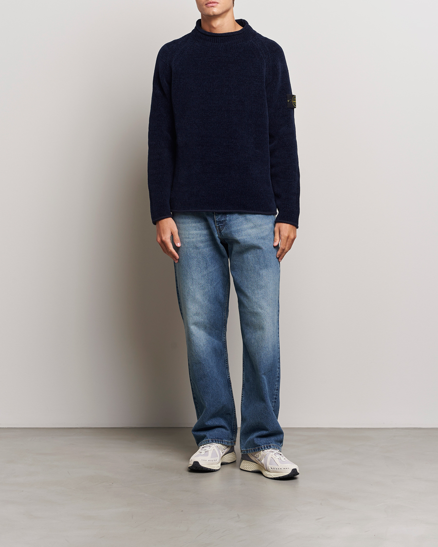 Herre | Gensere | Stone Island | Cotton Chenille Mock Neck Navy Blue