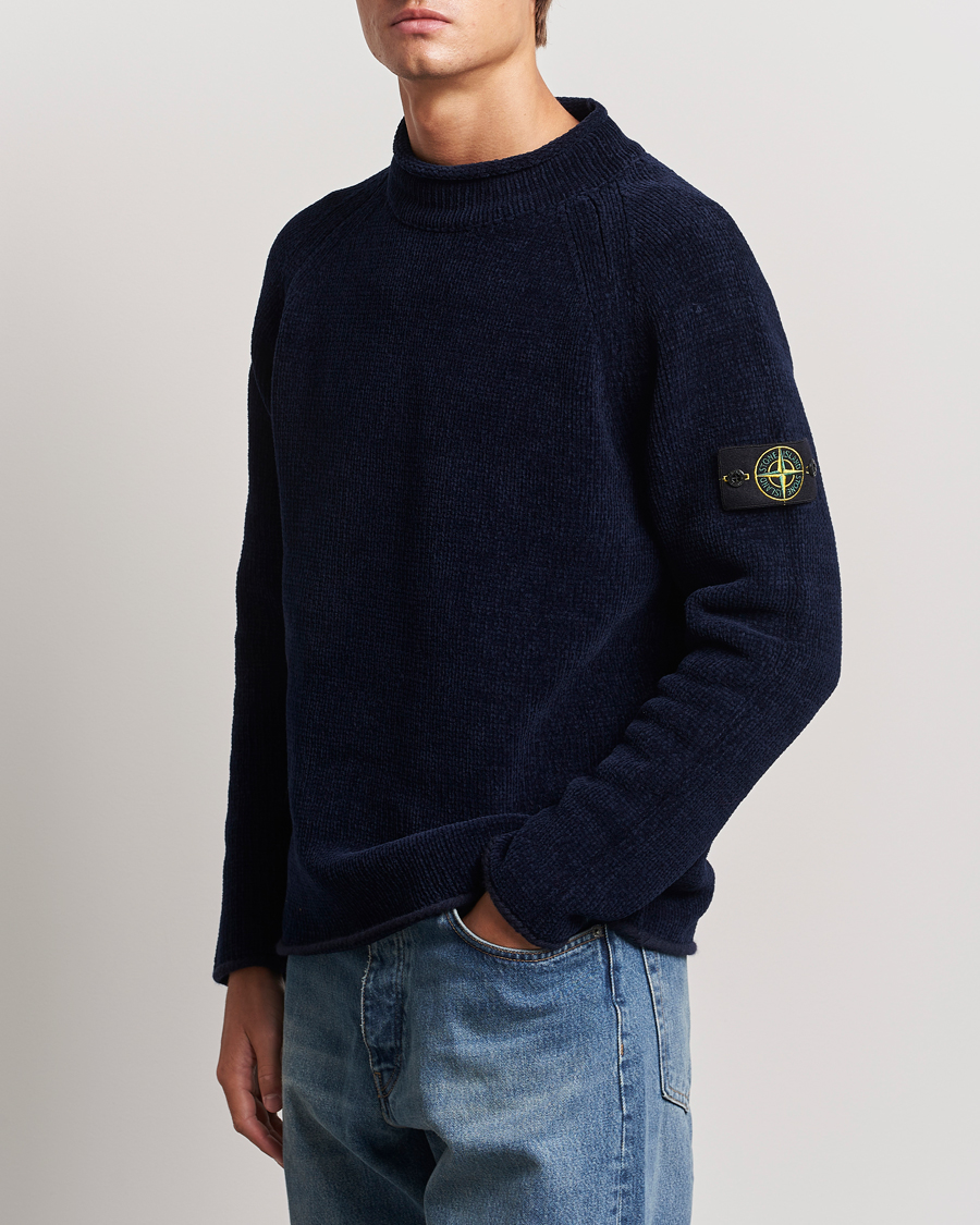 Herre | Gensere | Stone Island | Cotton Chenille Mock Neck Navy Blue