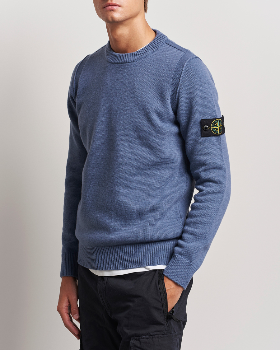 Herre | Gensere | Stone Island | Knitted Lambwool Sweater Mid Blue
