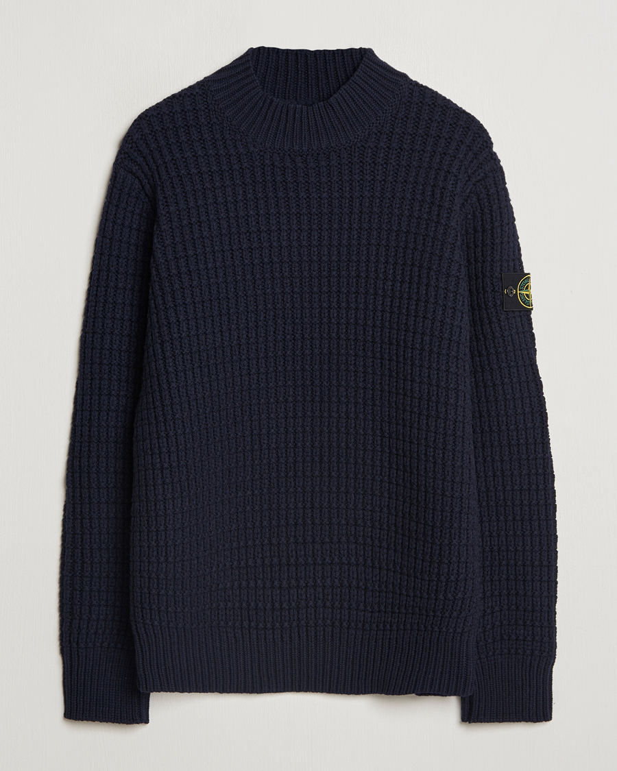 Herre | Gensere | Stone Island | Checkered Rib Stich Wool Mock Neck Navy Blue