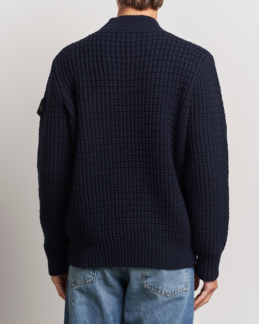 Herre | Gensere | Stone Island | Checkered Rib Stich Wool Mock Neck Navy Blue