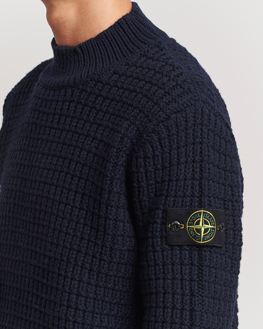 Herre | Gensere | Stone Island | Checkered Rib Stich Wool Mock Neck Navy Blue