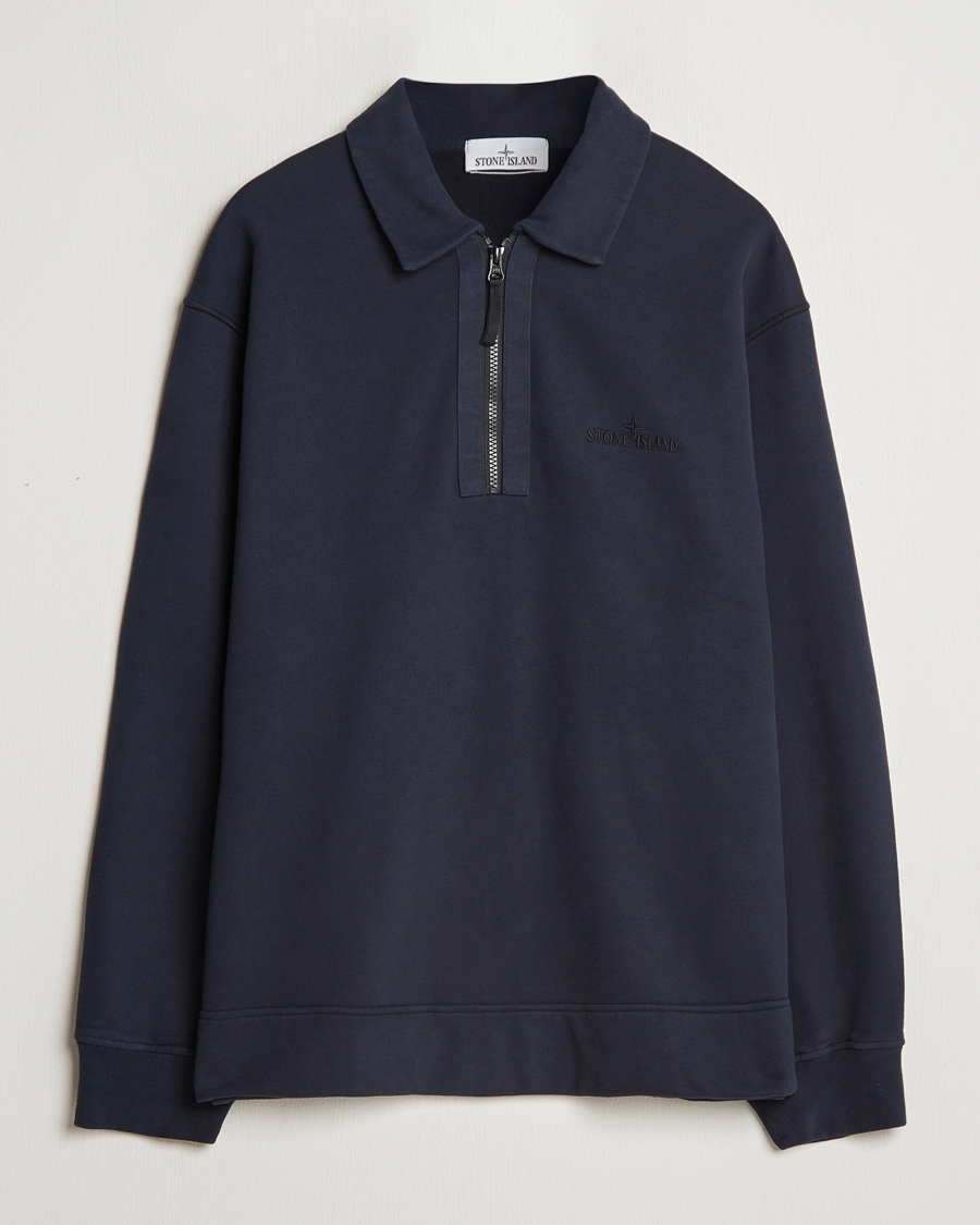 Herre | Gensere | Stone Island | Garment Dyed Fleece Zip Polo Navy Blue