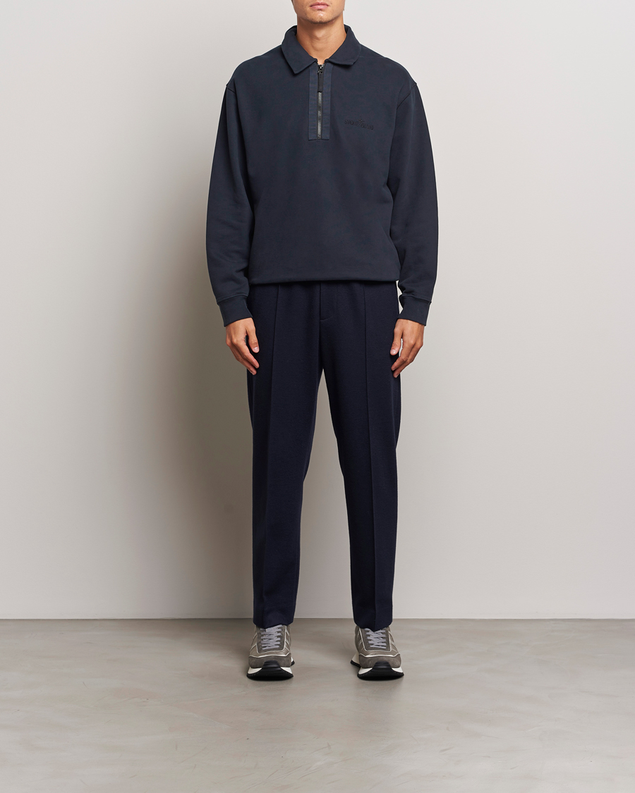 Herre | Gensere | Stone Island | Garment Dyed Fleece Zip Polo Navy Blue