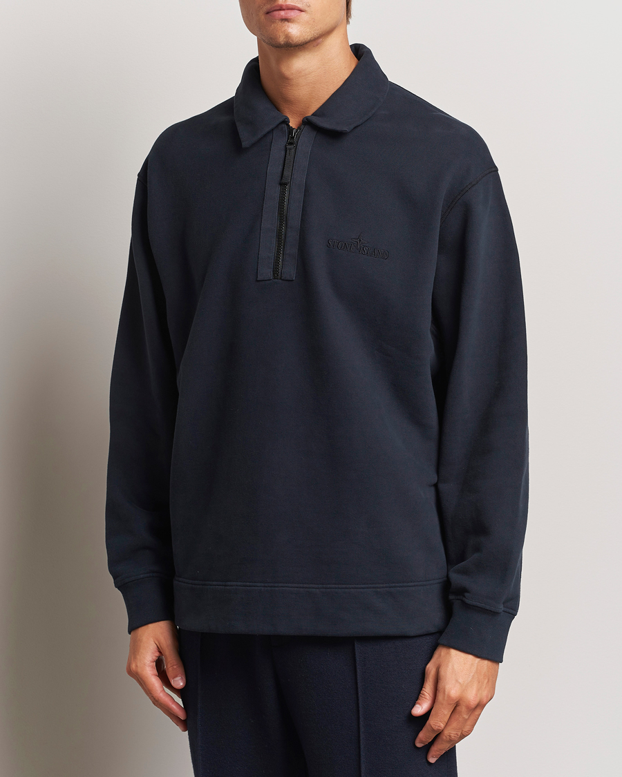 Herre | Gensere | Stone Island | Garment Dyed Fleece Zip Polo Navy Blue
