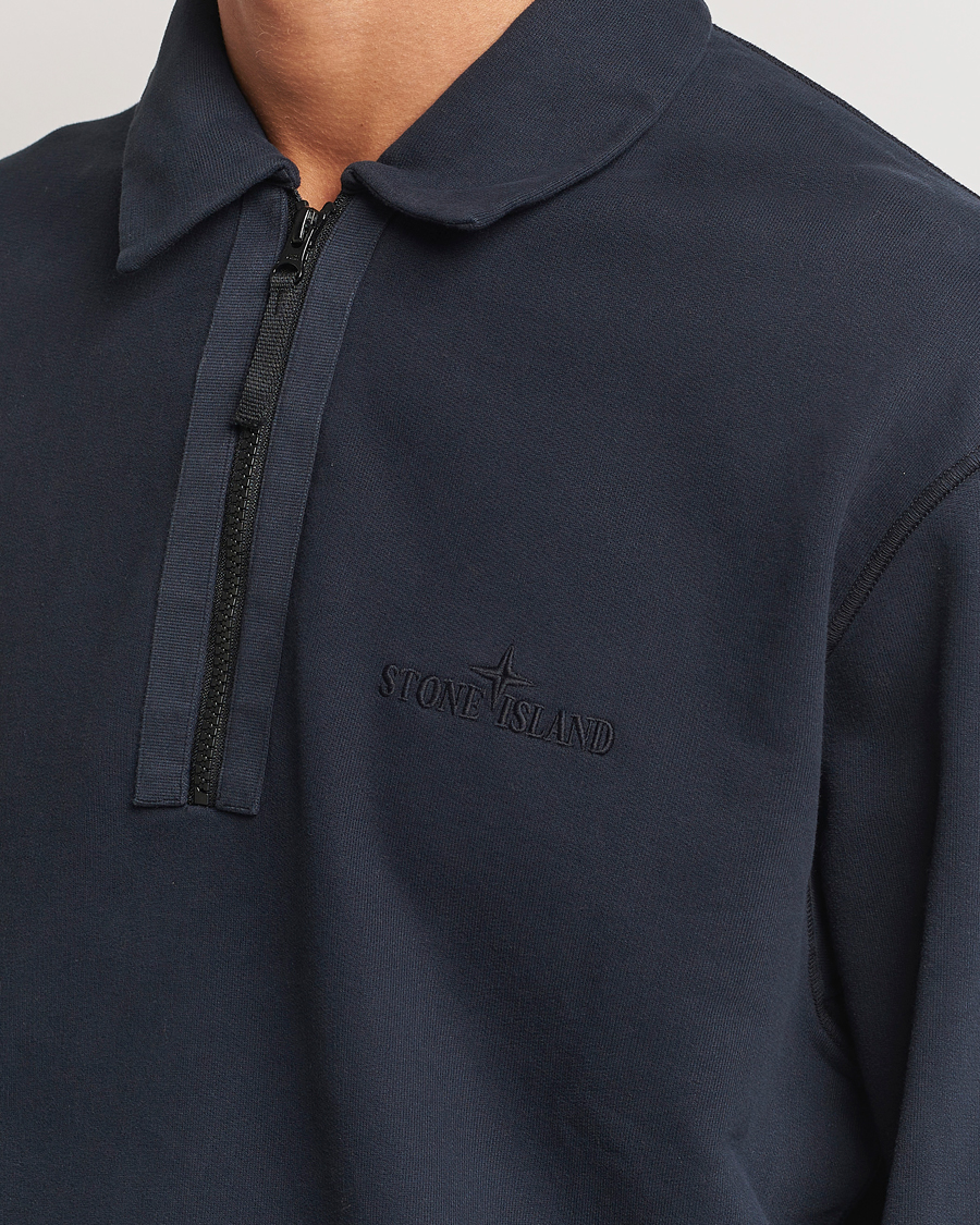 Herre | Gensere | Stone Island | Garment Dyed Fleece Zip Polo Navy Blue