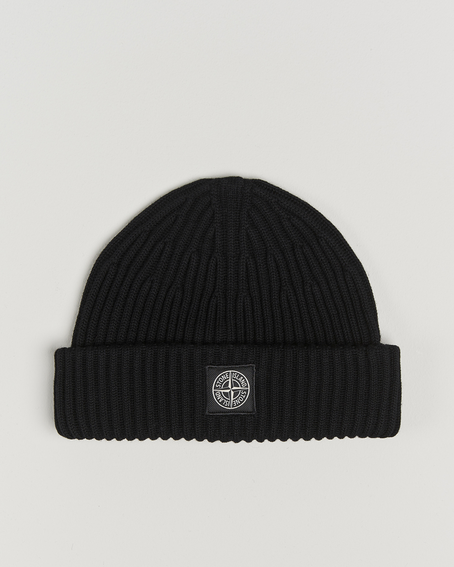 Herre | Stone Island Full Rib Wool Beanie Black | Stone Island | Full Rib Wool Beanie Black