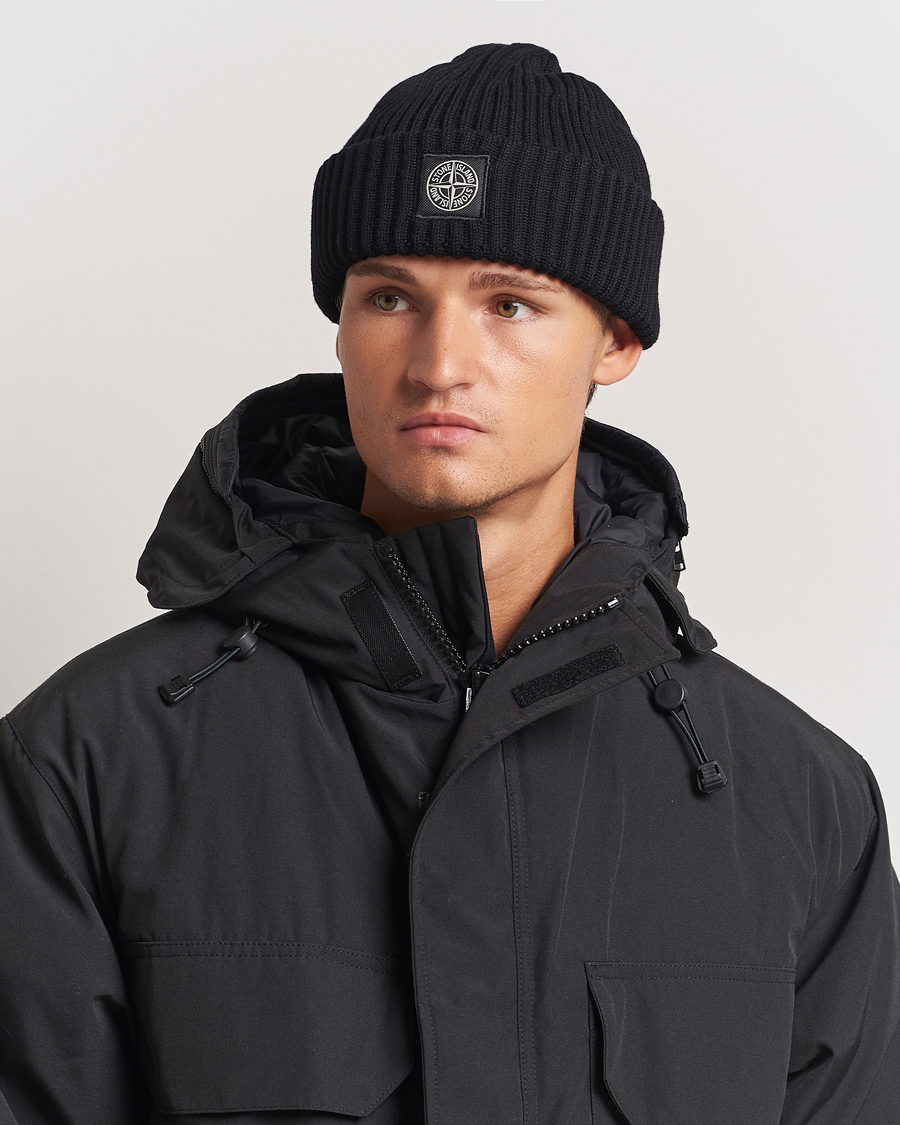 Herre | Stone Island Full Rib Wool Beanie Black | Stone Island | Full Rib Wool Beanie Black