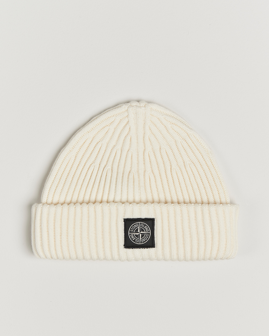 Herre | Stone Island Full Rib Wool Beanie Natural | Stone Island | Full Rib Wool Beanie Natural