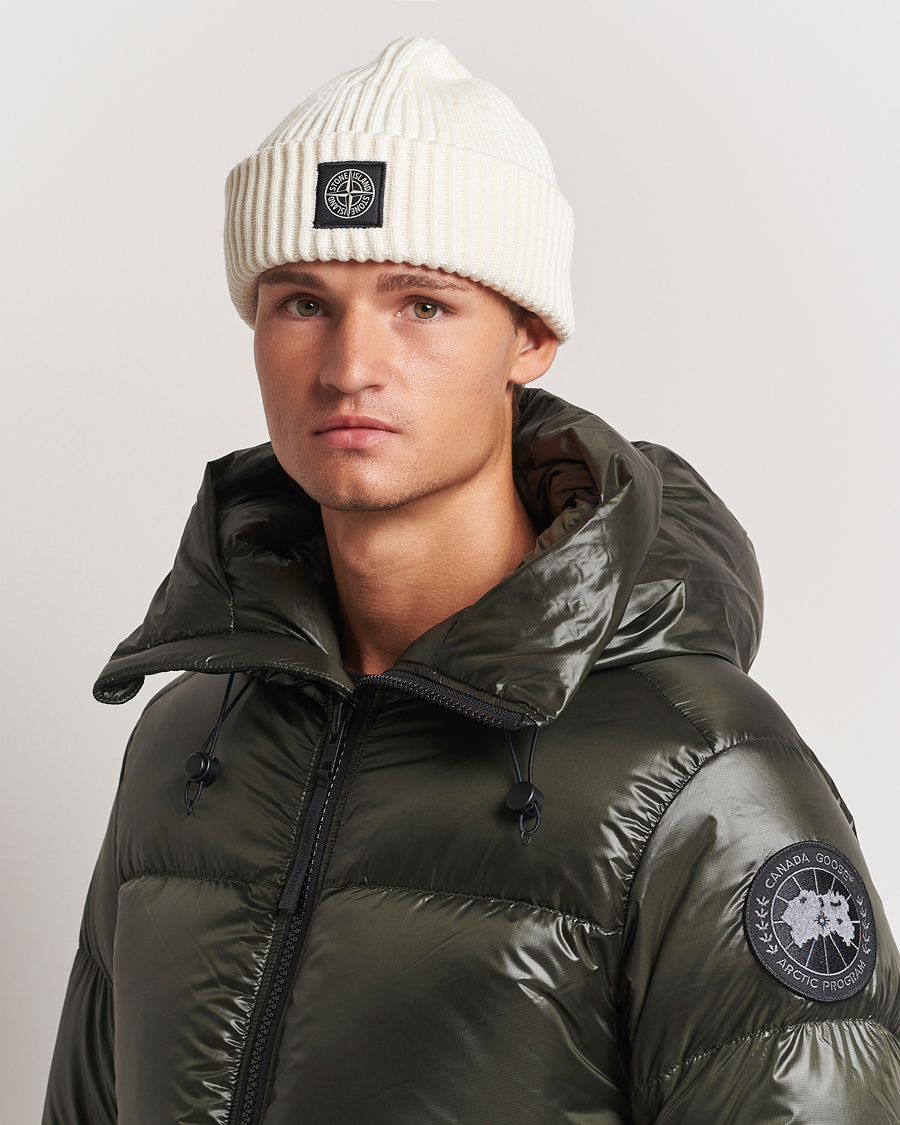 Herre | Stone Island Full Rib Wool Beanie Natural | Stone Island | Full Rib Wool Beanie Natural
