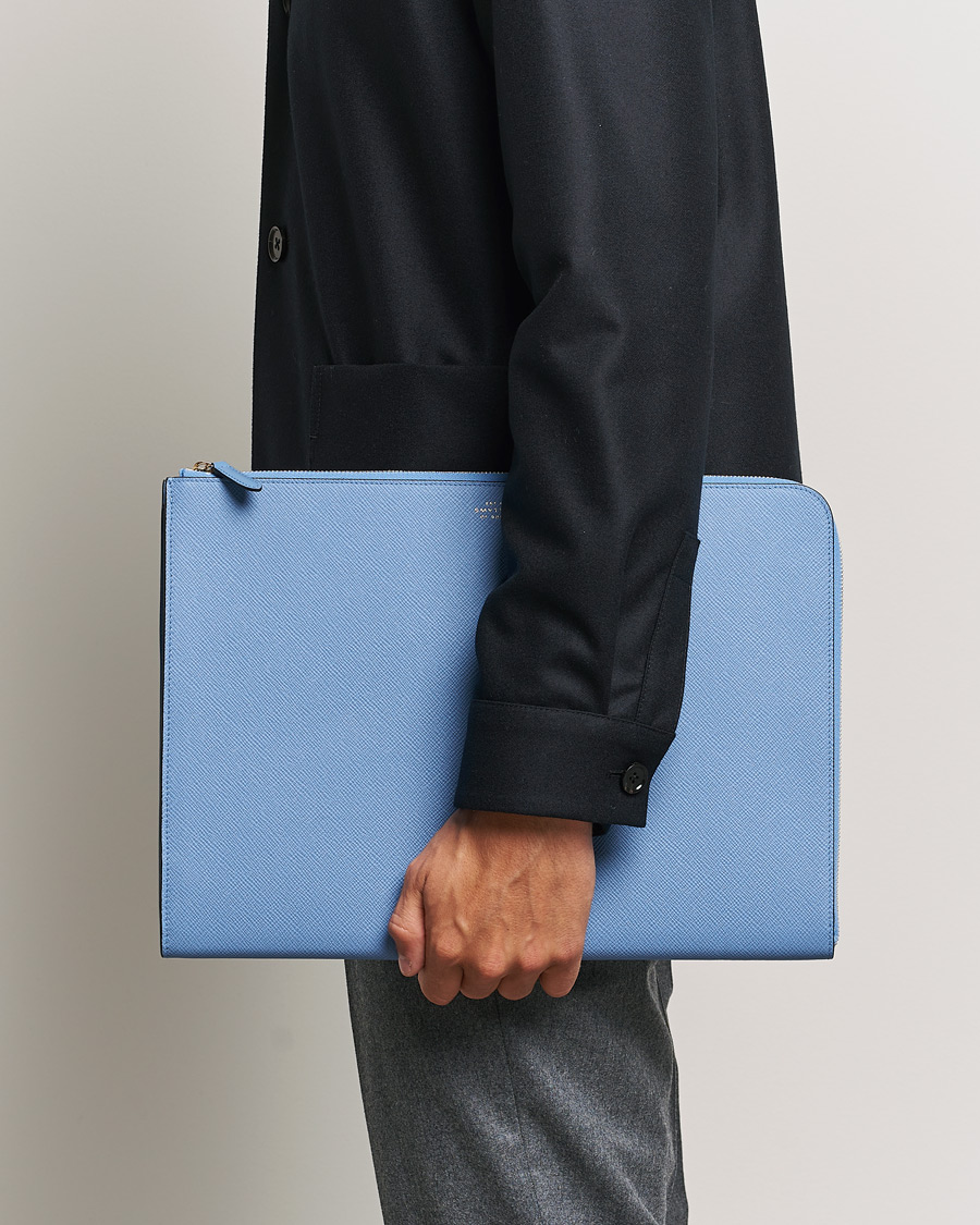 Herre | Vesker | Smythson | Panama Large Laptop Case Nile Blue