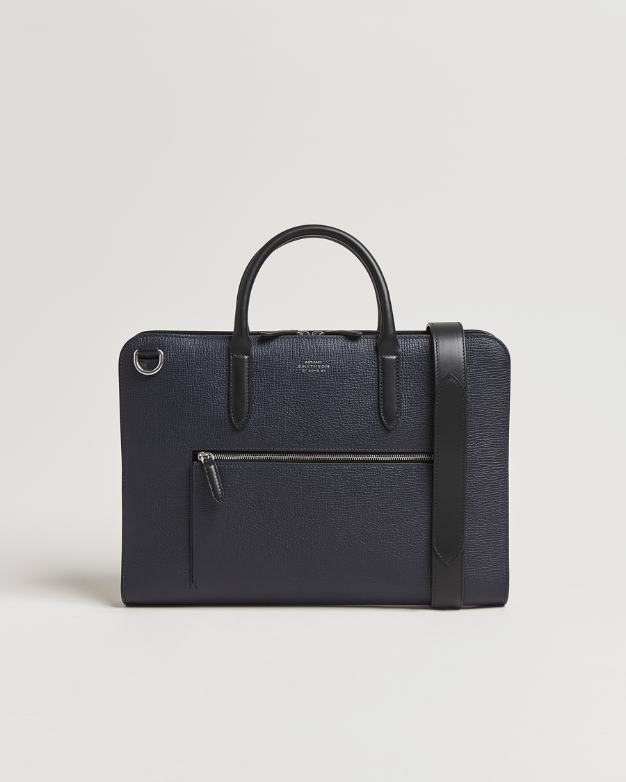 Herre | Vesker | Smythson | Ludlow Ultra Slim Brefcase With Zip Front Navy