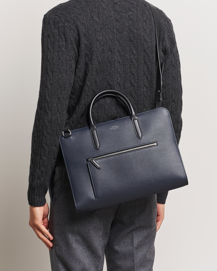 Herre | Vesker | Smythson | Ludlow Ultra Slim Brefcase With Zip Front Navy