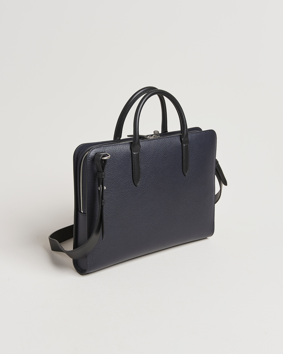 Herre | Vesker | Smythson | Ludlow Ultra Slim Brefcase With Zip Front Navy