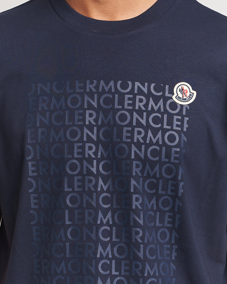 Herre | T-Shirts | Moncler | All Over Lettering T-Shirt Navy