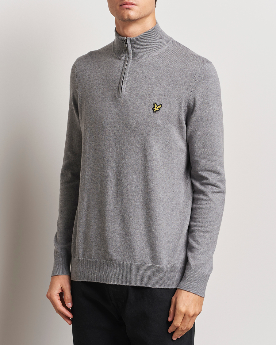 Herre | Gensere | Lyle & Scott | Cotton/Merino Half Zip Mid Grey Marl