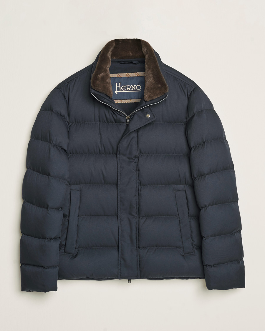 Herre | Jakker | Herno | Faux Fur Down Jacket Navy