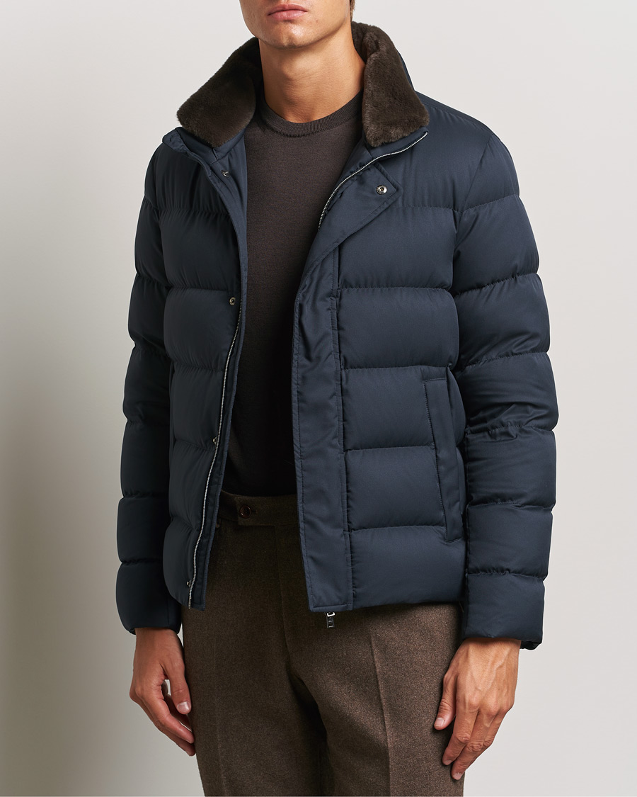 Herre | Jakker | Herno | Faux Fur Down Jacket Navy