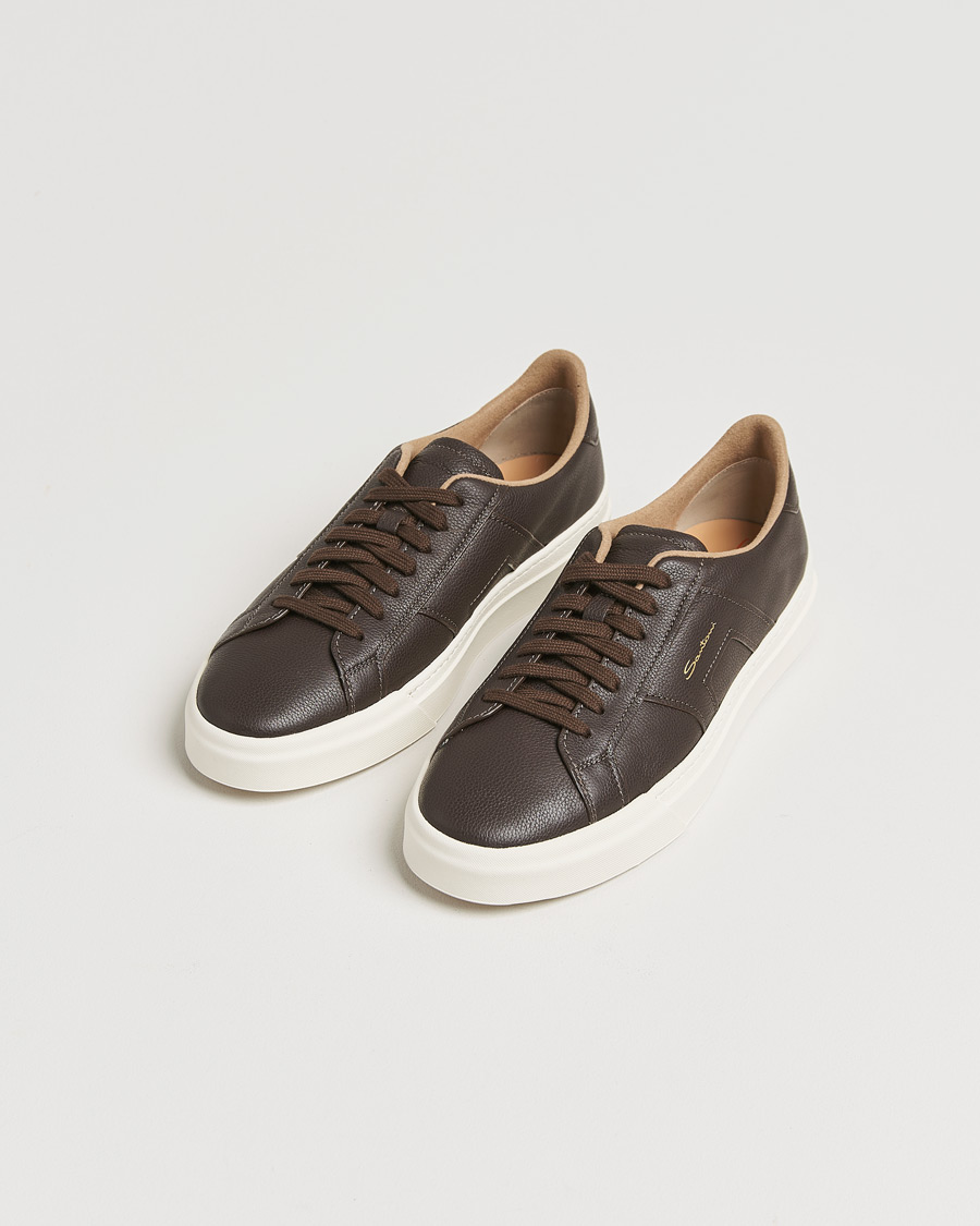 Herre | Santoni Double Buckle Sneakers Dark Brown Grain | Santoni | Double Buckle Sneakers Dark Brown Grain