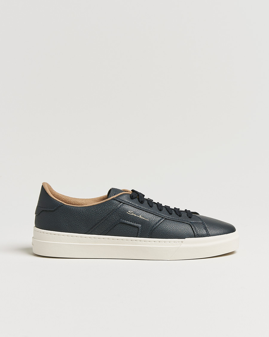 Herre | Santoni Double Buckle Sneakers Navy Grain | Santoni | Double Buckle Sneakers Navy Grain