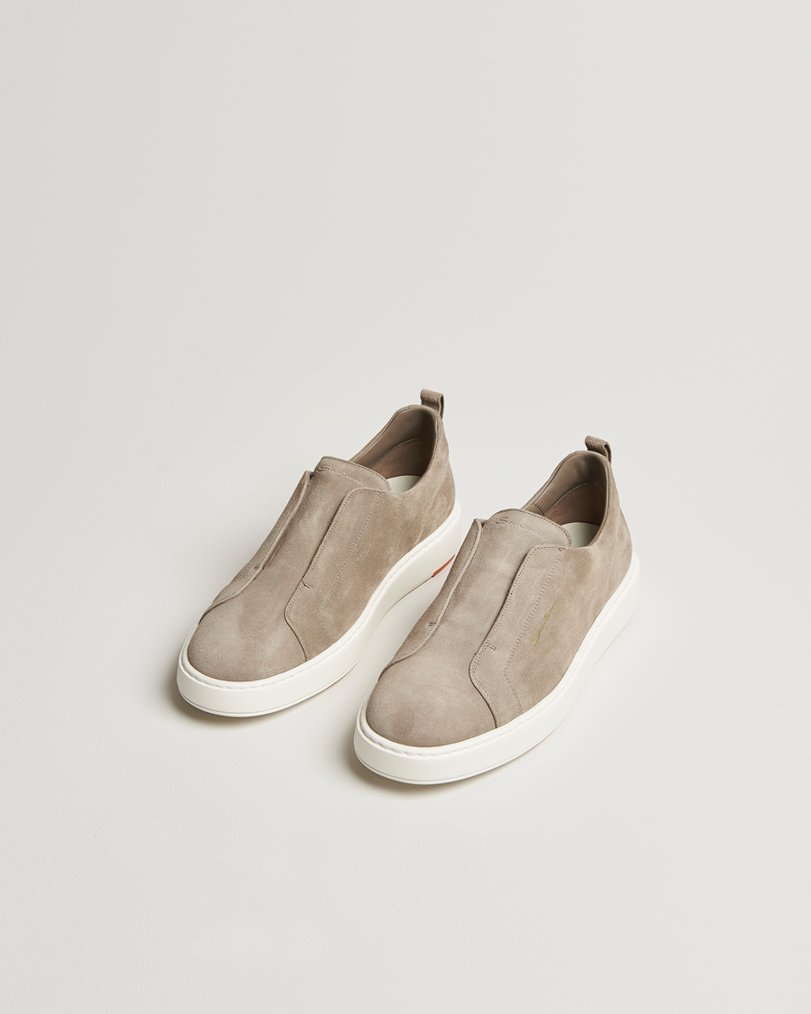 Herre | Santoni Cleanic No Lace Sneaker Taupe Suede | Santoni | Cleanic No Lace Sneaker Taupe Suede