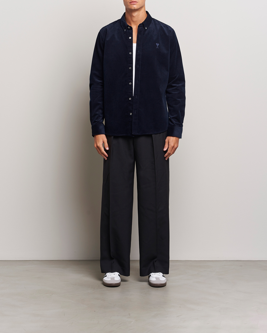 Herre | Skjorter | AMI | Classic Fit Corduroy Shirt Navy