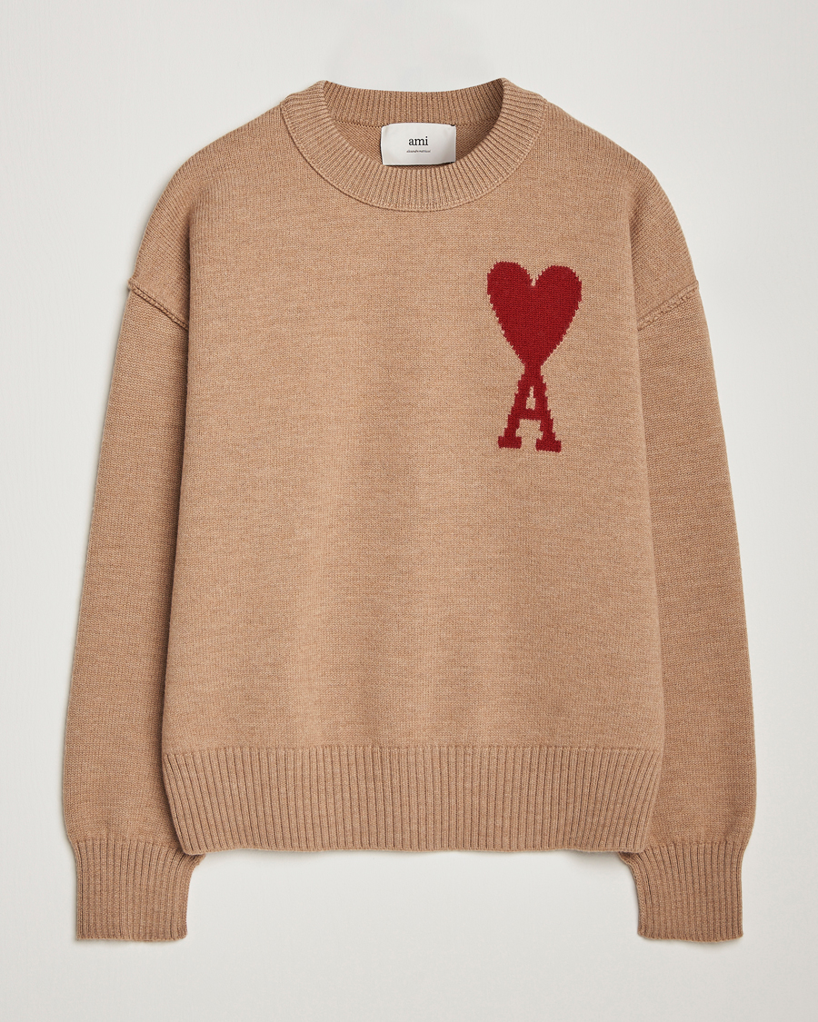 Herre | Gensere | AMI | Big Heart Logo Crew Neck Camel