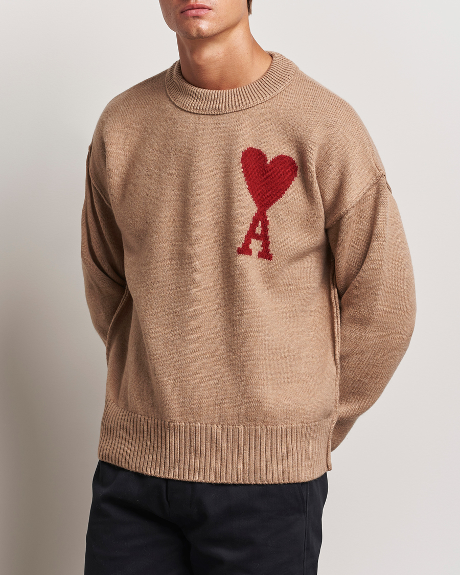 Herre | Gensere | AMI | Big Heart Logo Crew Neck Camel
