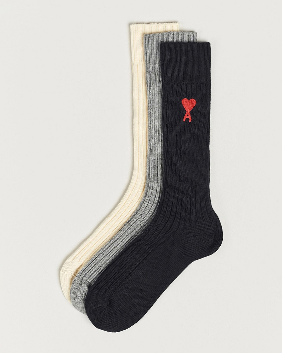 Herre | Undertøy | AMI | 3-Pack Heart Logo Socks White/Grey/Black