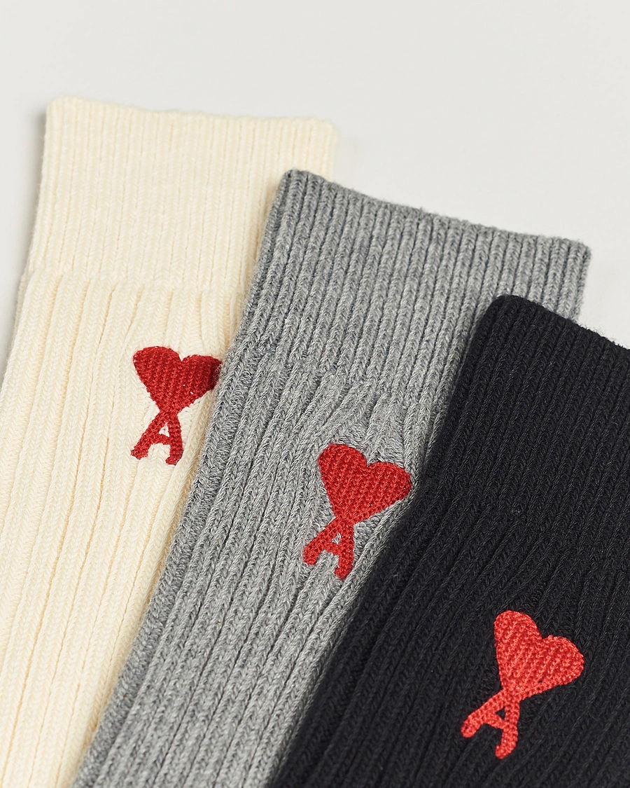Herre | Undertøy | AMI | 3-Pack Heart Logo Socks White/Grey/Black