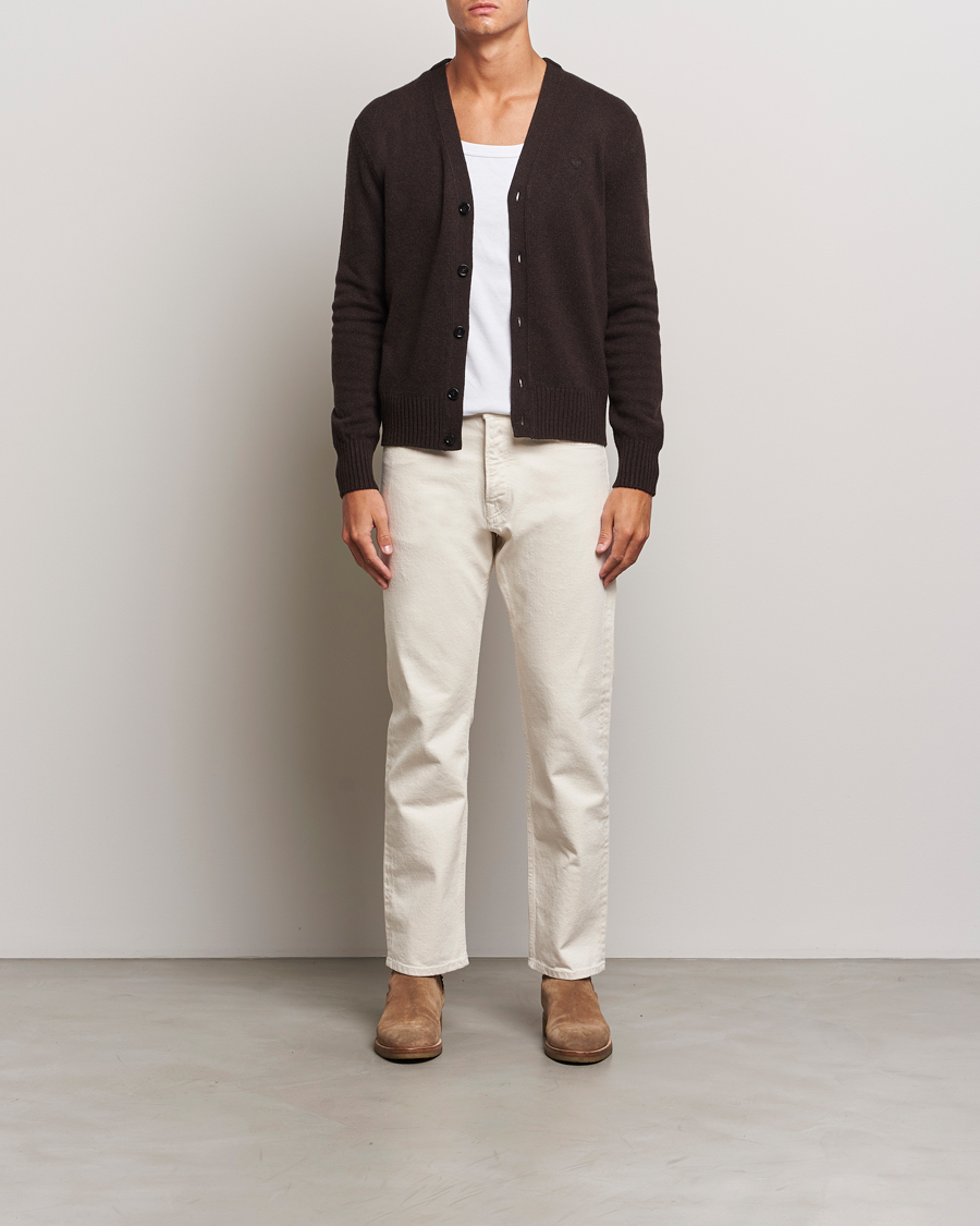 Herre | Gensere | AMI | Tonal Heart Logo Wool Cardigan Dark Coffee