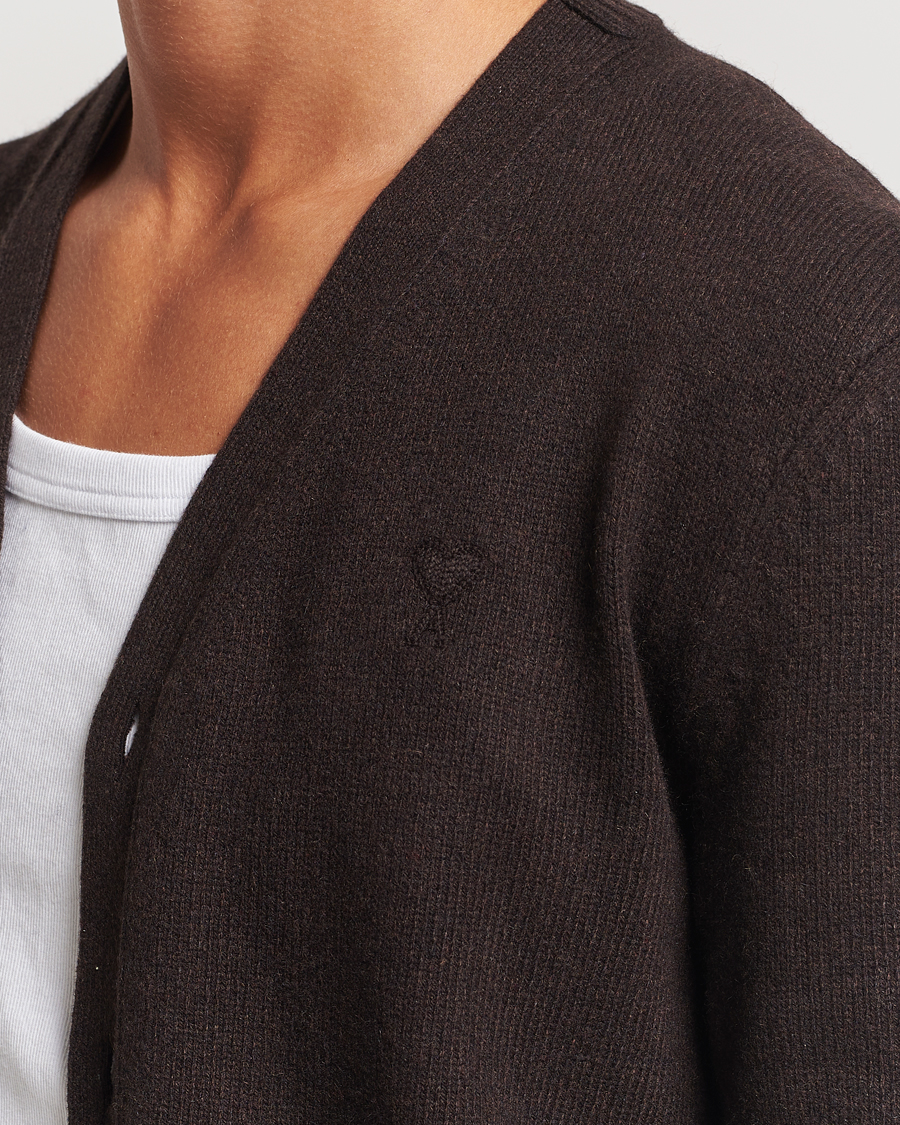 Herre | Gensere | AMI | Tonal Heart Logo Wool Cardigan Dark Coffee