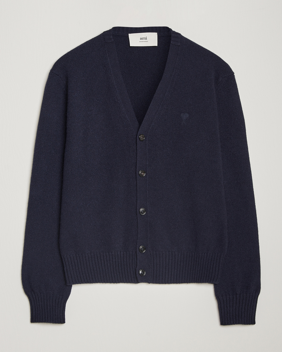 Herre | Gensere | AMI | Tonal Heart Logo Wool Cardigan Navy